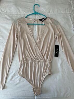 Lulu's Cream Plunge Neck Bodysuit
